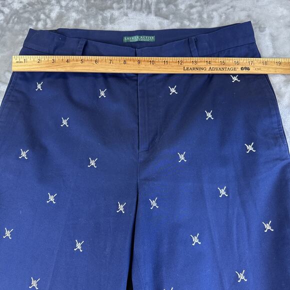 Lauren Active Ralph Lauren Chino Pants Women's 12 Navy White Embroidery (1195) - Picture 9 of 13